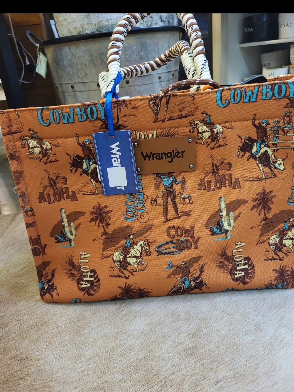 Wrangler Brown Cowboy Aloha Printed Shoulder Bag